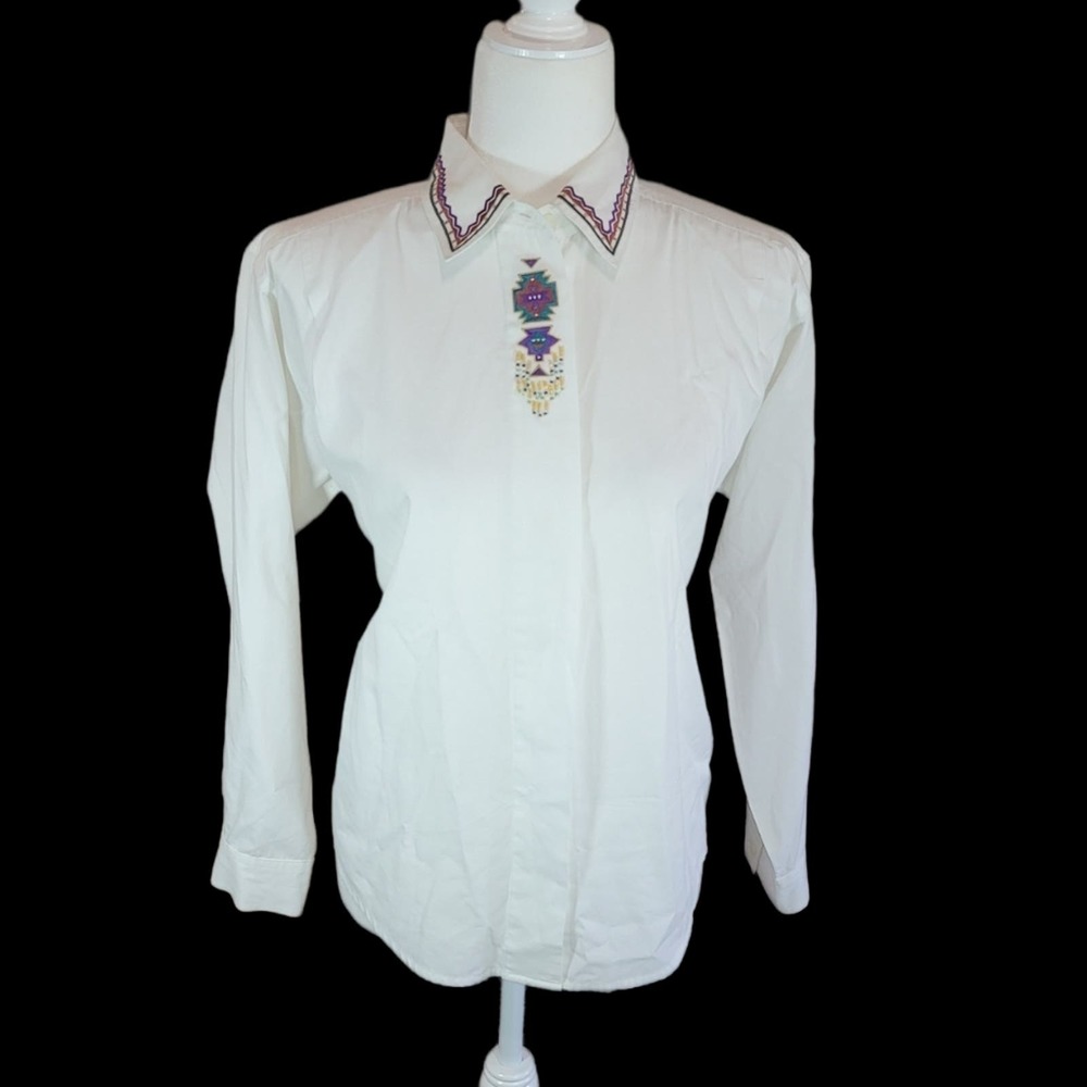Western southwest style hand stitched hand beaded embroidered blouse sz XL